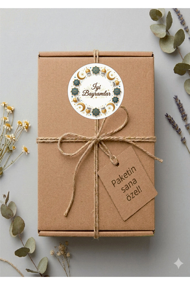 İyi Bayramlar yazılı, Paketleme Kutularına Özel Tasarım Etiketler 4 cm Çapında 15 Adet Etiket