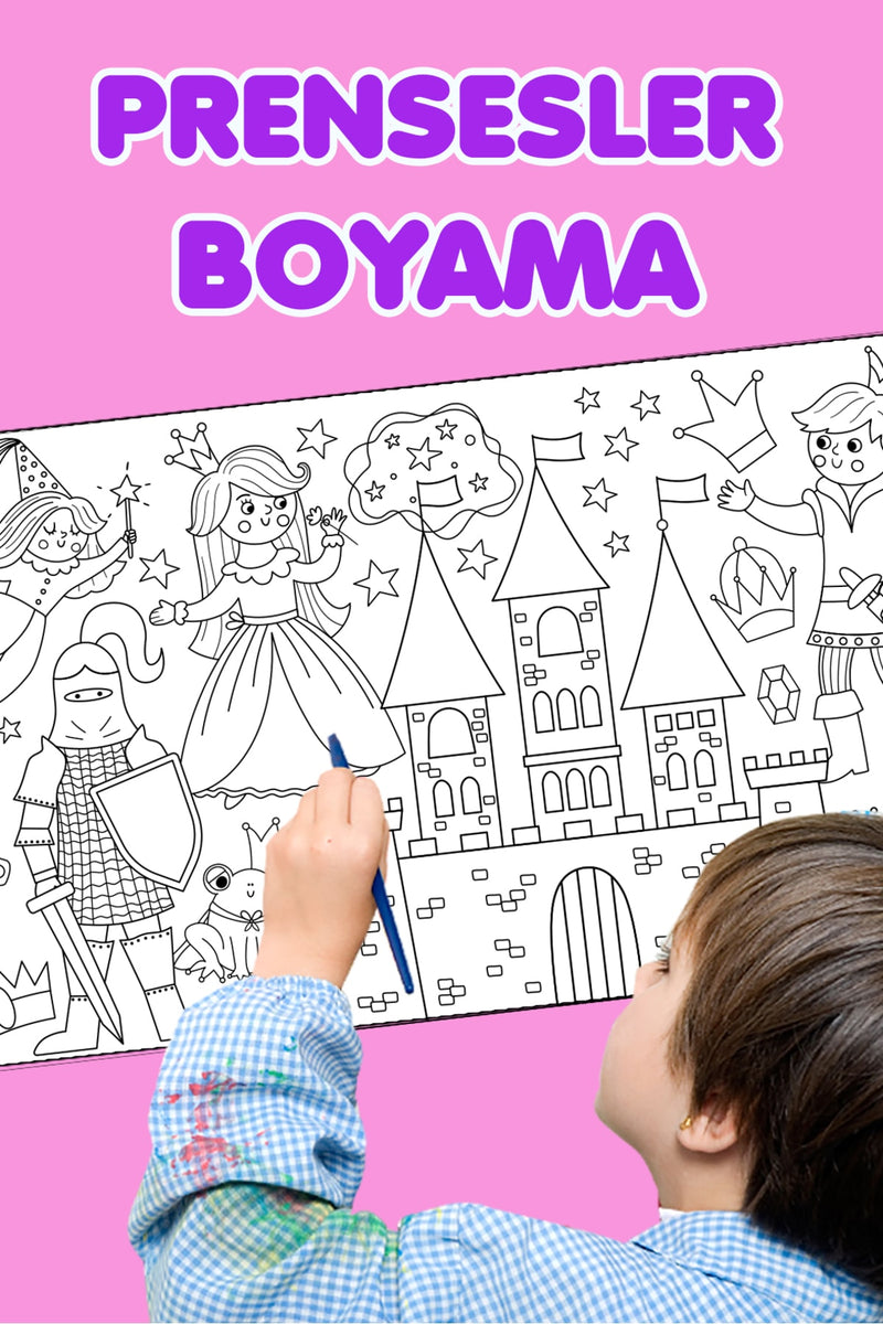 Boyama Prensesler ve Şovalyeler Eğlenceli Tatil Etkinlik Aktivite Dev Boyama Kağıdı