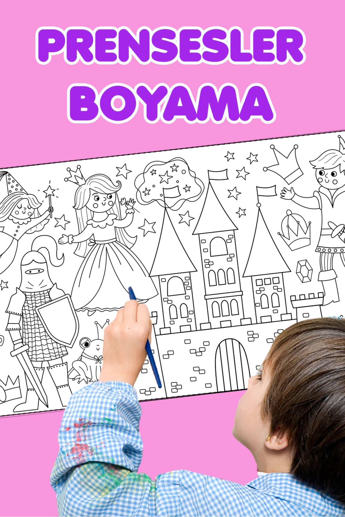 Boyama Prensesler ve Şovalyeler Eğlenceli Tatil Etkinlik Aktivite Dev Boyama Kağıdı
