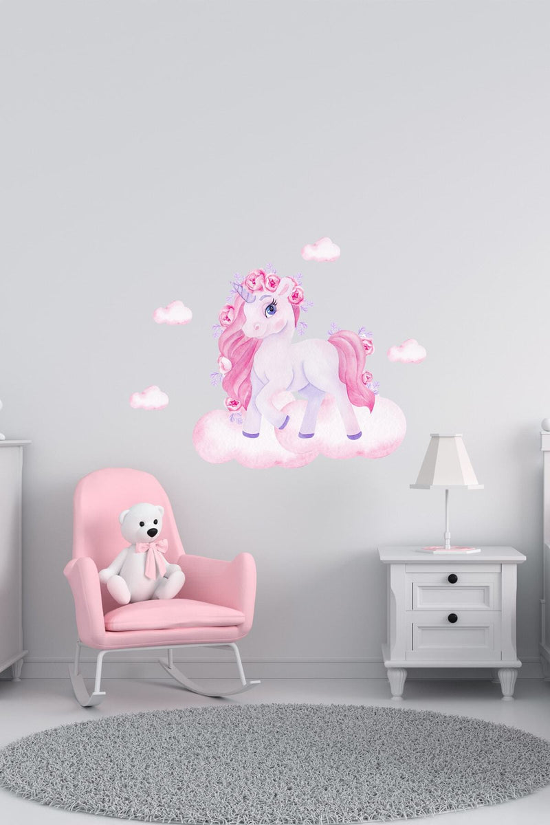 Sevimli Pembe Unicorn Duvar Sticker Seti