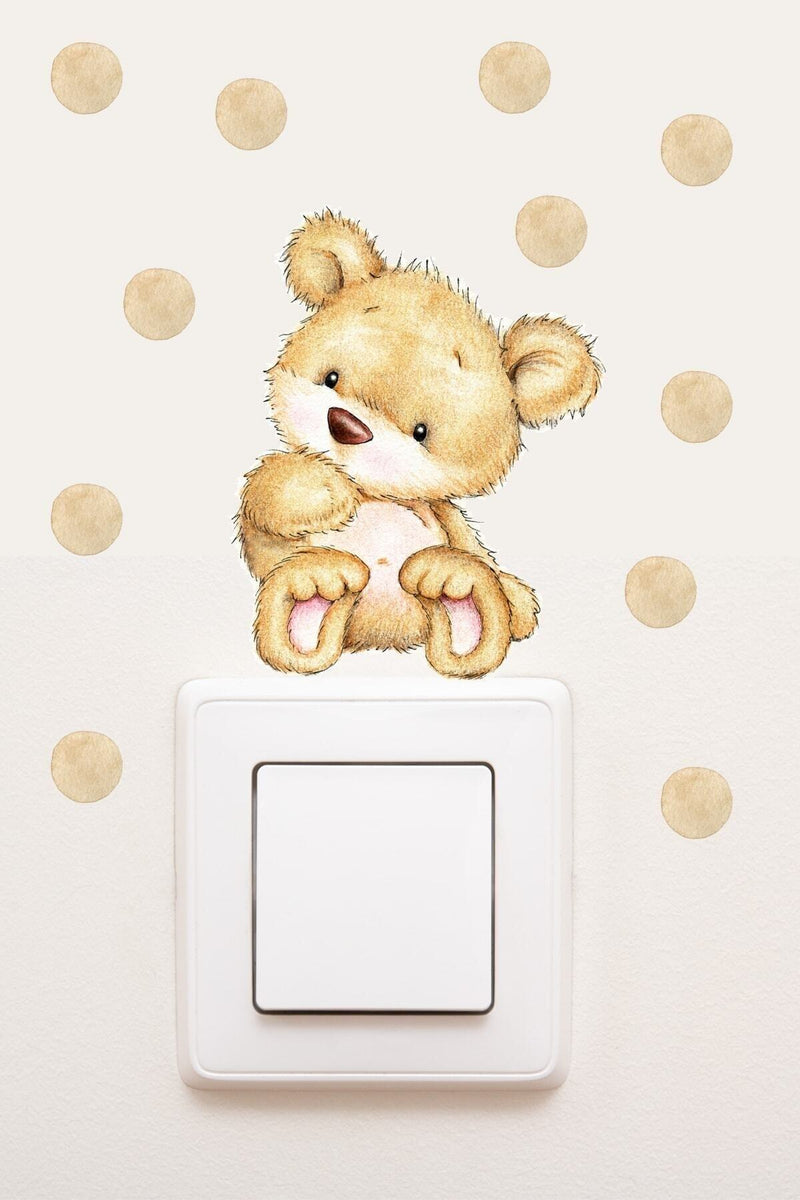 - Priz - Sevimli Bebek Ayıcık Ve Puantiyeler Çocuk Odası Dekoratif Priz Sticker - Sim777