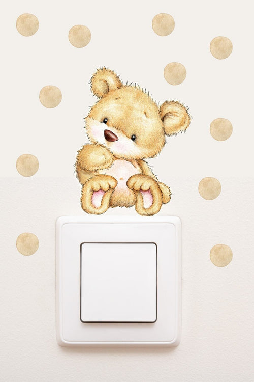 - Priz - Sevimli Bebek Ayıcık Ve Puantiyeler Çocuk Odası Dekoratif Priz Sticker - Sim777