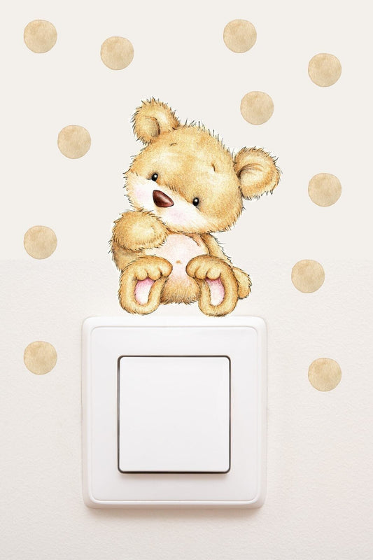 - Priz - Sevimli Bebek Ayıcık Ve Puantiyeler Çocuk Odası Dekoratif Priz Sticker - Sim777