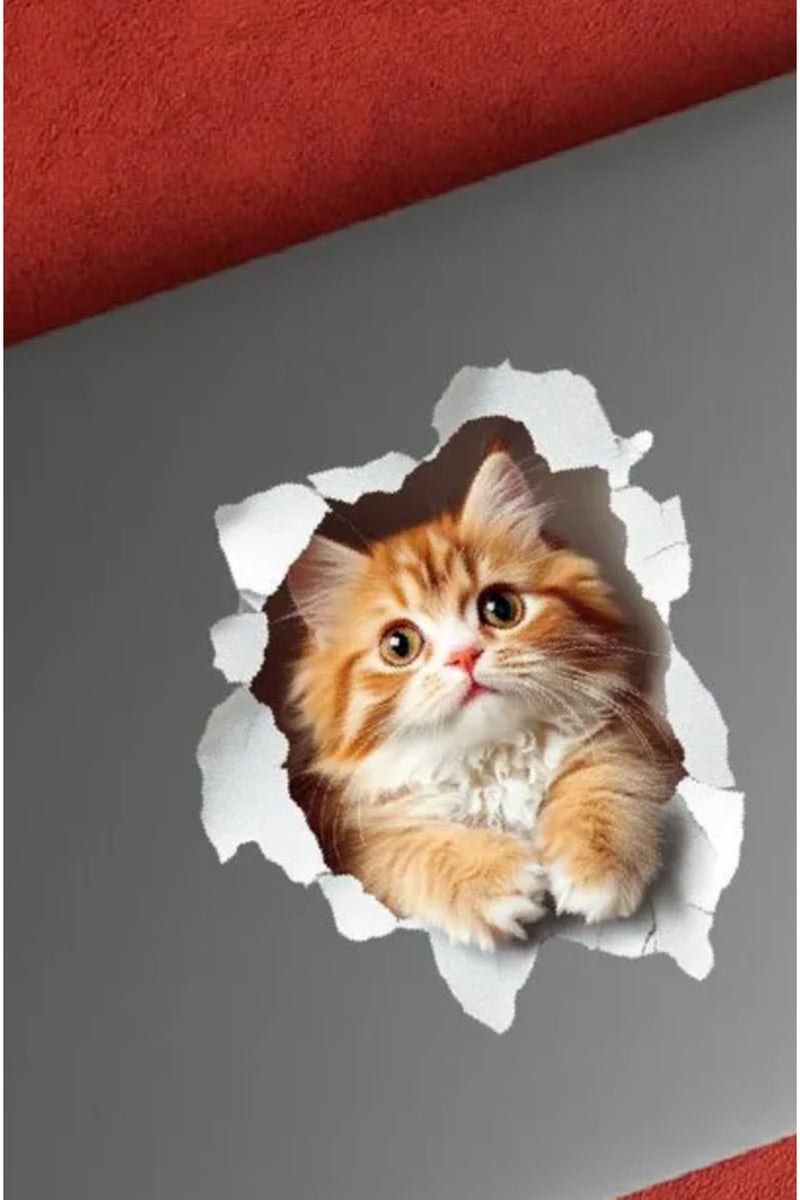 - Priz03 - Sarman Kedicik Kırık Duvar Yavru Kedi Dekoratif Priz Duvar Sticker