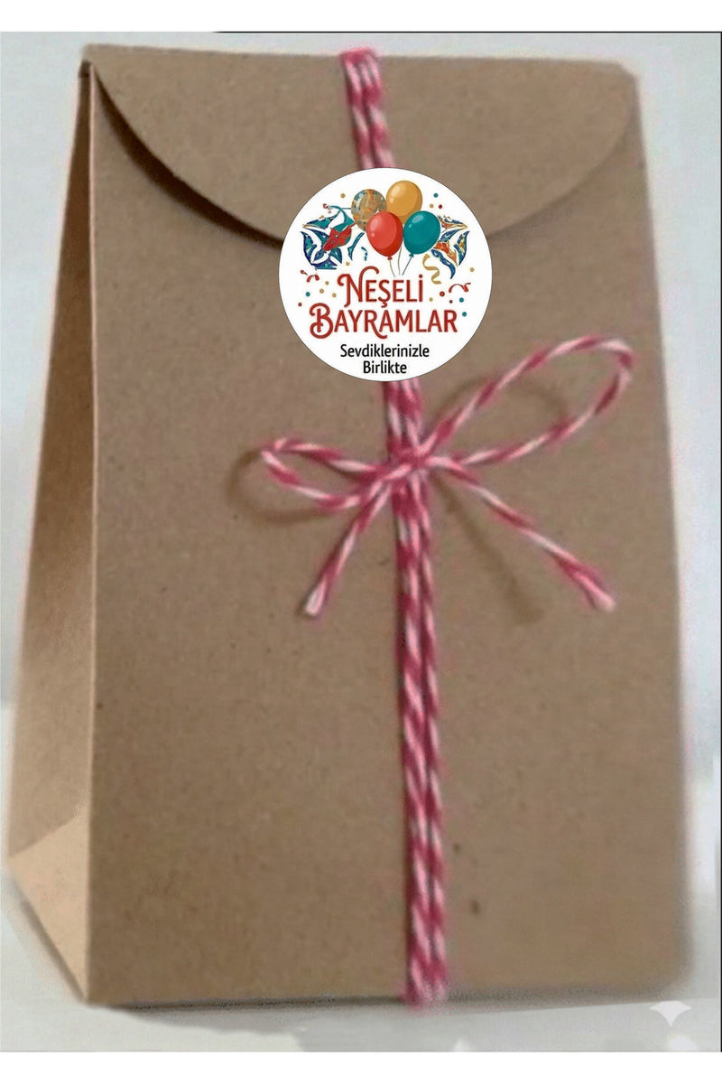 Neşeli Bayramlar yazılı, Paketleme Kutularına Özel Tasarım Etiketler 4 cm Çapında 15 Adet Etiket