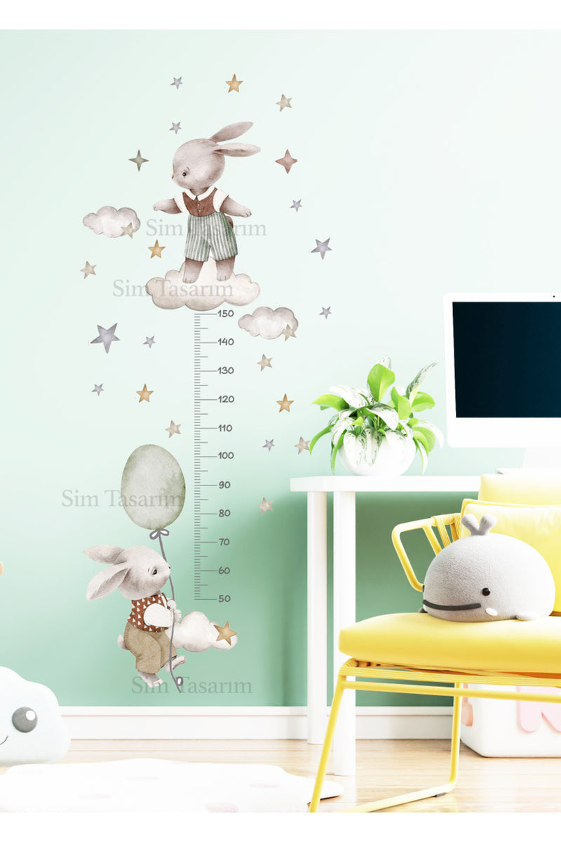 - Boy Ölçer - Harikalar Diyarında Neşeli Tavşanlar Duvar Sticker Seti