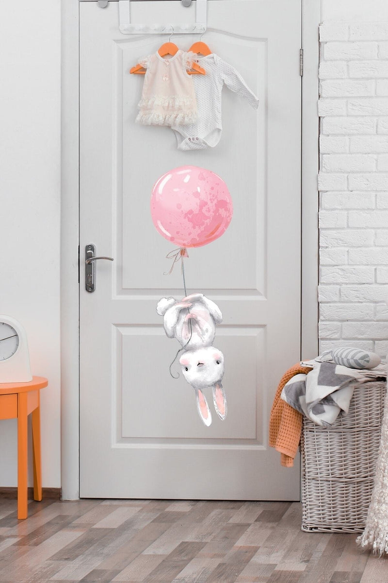 Pembe Tavşan Kapı Dolap Duvar Sticker Seti