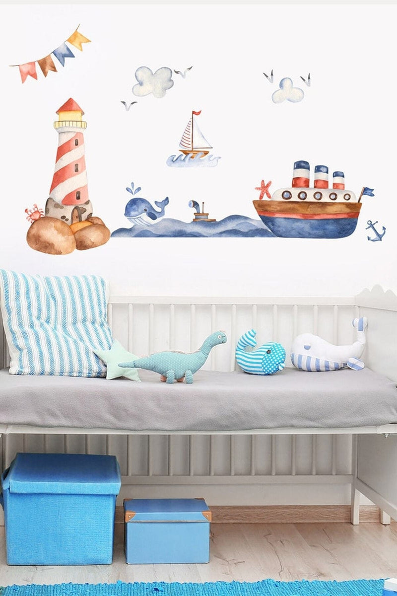 Deniz Feneri Gemici Temalı Duvar Sticker Seti