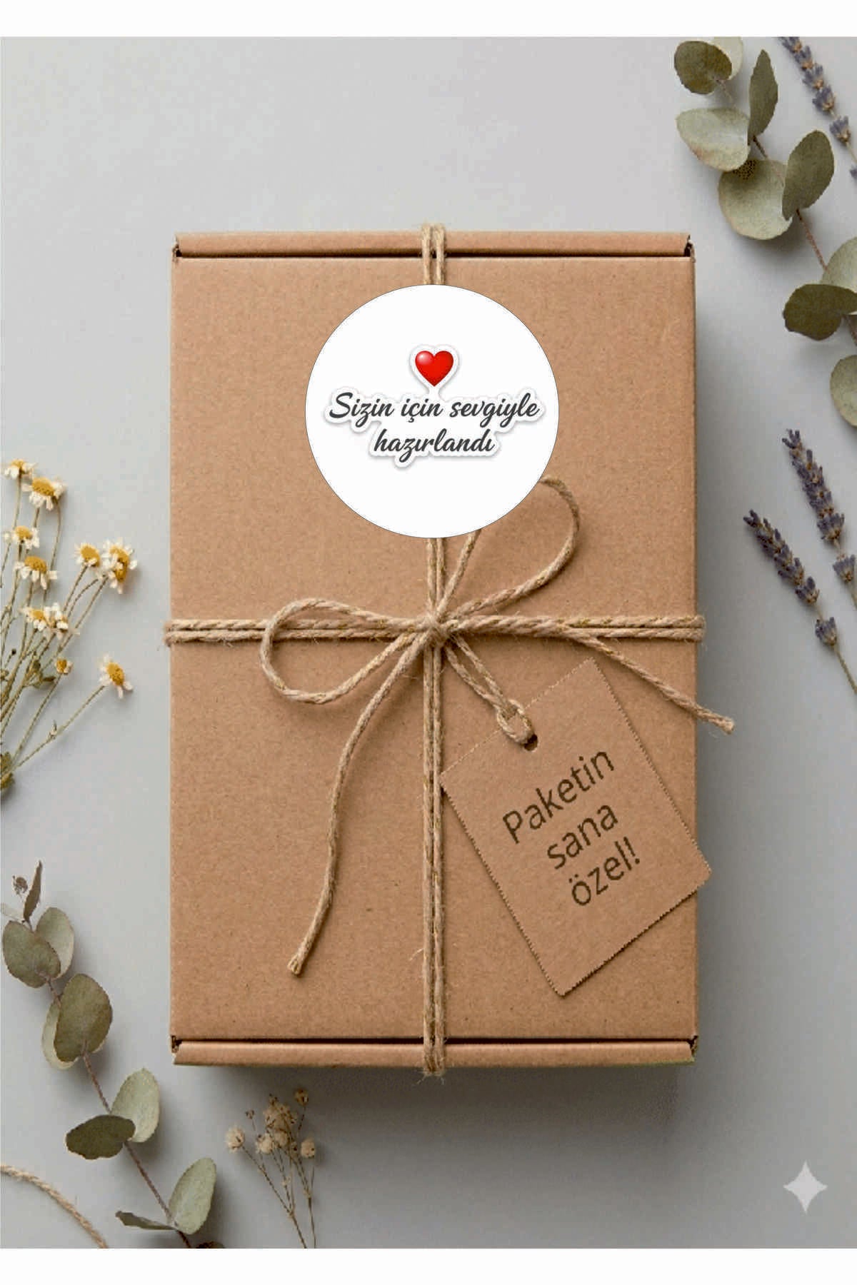 Paketleme Kutularına Özel Tasarım Etiketler 4 cm Çapında 15 Adet Sizin için sevgiyle hazırlandı