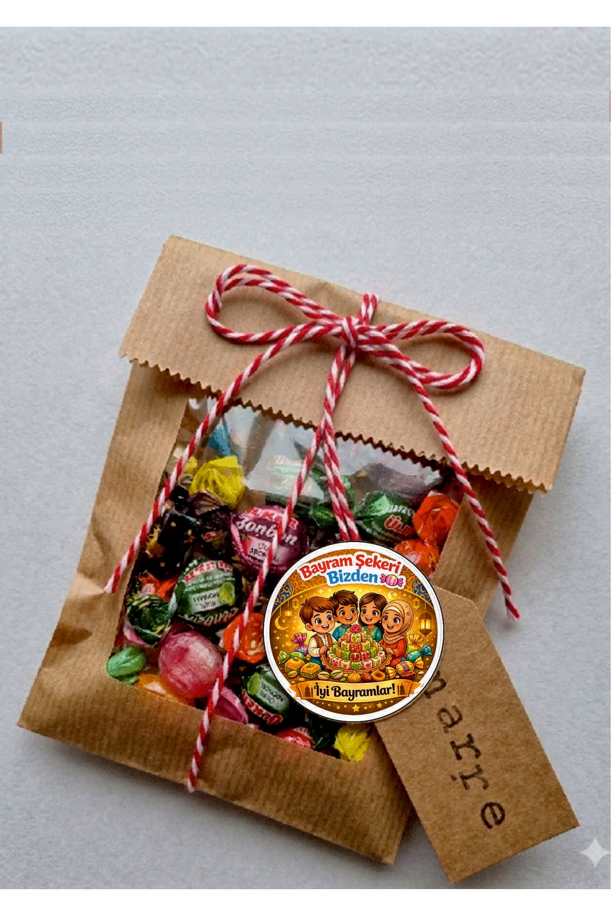 İyi Bayramlar yazılı, Paketleme Kutularına Özel Tasarım Etiketler 4 cm Çapında 15 Adet Etiket
