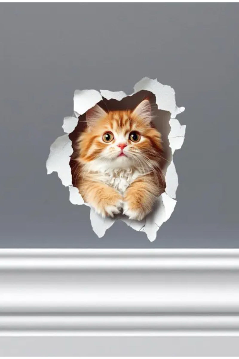 - Priz03 - Sarman Kedicik Kırık Duvar Yavru Kedi Dekoratif Priz Duvar Sticker