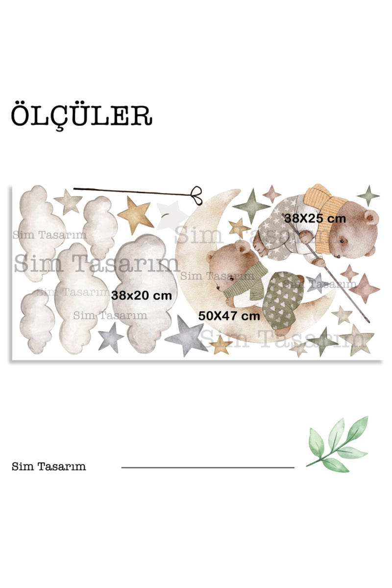 - Pastel Sevimli Ayıcıklar Çocuk Odası Duvar Sticker Seti