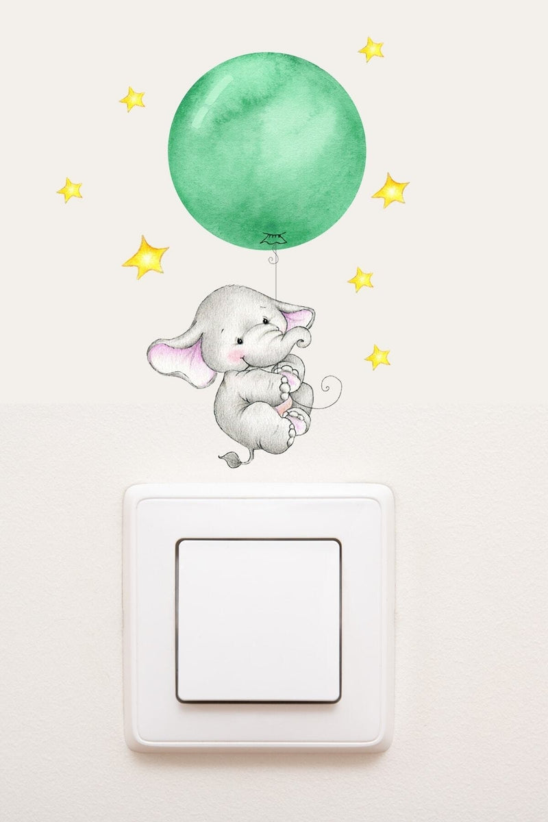 - Priz - Yeşil Balonlu Fil Dekoratif Priz Sticker - Sim733