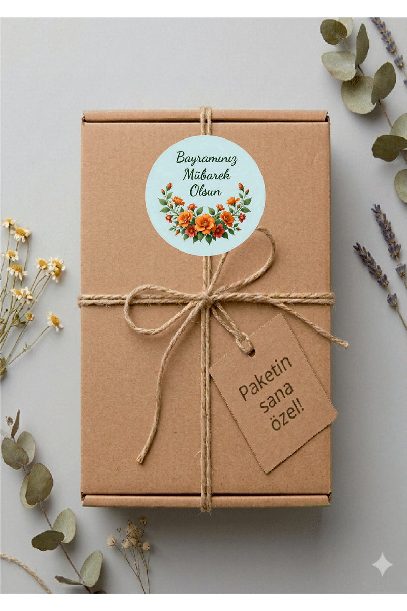 Bayramınız Mübarek Olsun yazılı, Paketleme Kutularına Özel Etiketler 4 cm Çapında 15 Adet Etiket