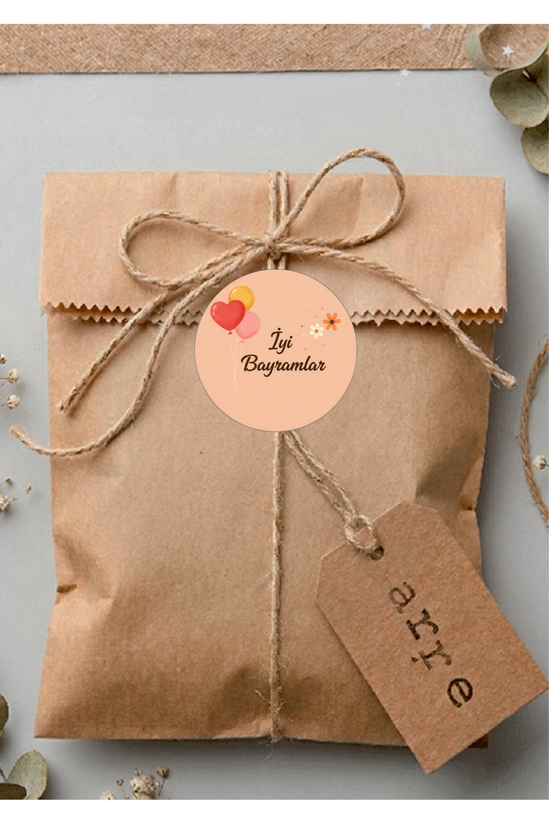 İyi Bayramlar yazılı, Paketleme Kutularına Özel Tasarım Etiketler 4 cm Çapında 15 Adet Etiket