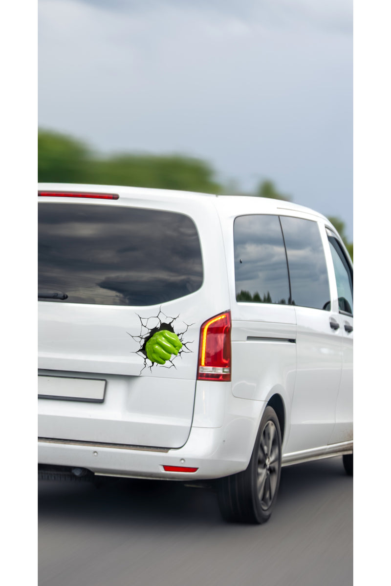 - Araba Dekor - Yeşil Dev Yumruk Çatlak Görünümlü - Dekoratif Sticker