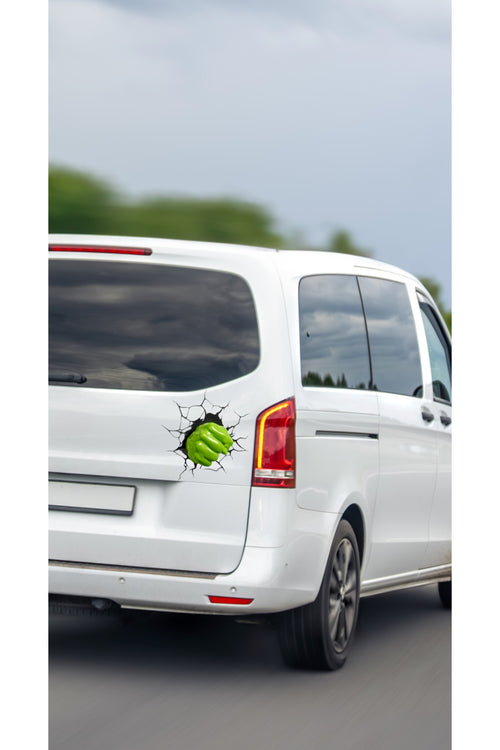 - Araba Dekor - Yeşil Dev Yumruk Çatlak Görünümlü - Dekoratif Sticker
