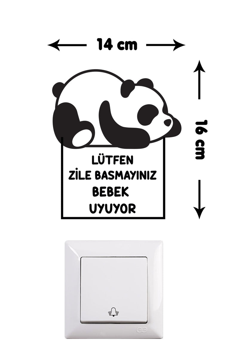 - Zile Basmayın Bebek Uyuyor - Panda Priz - Zil Üstü Sticker