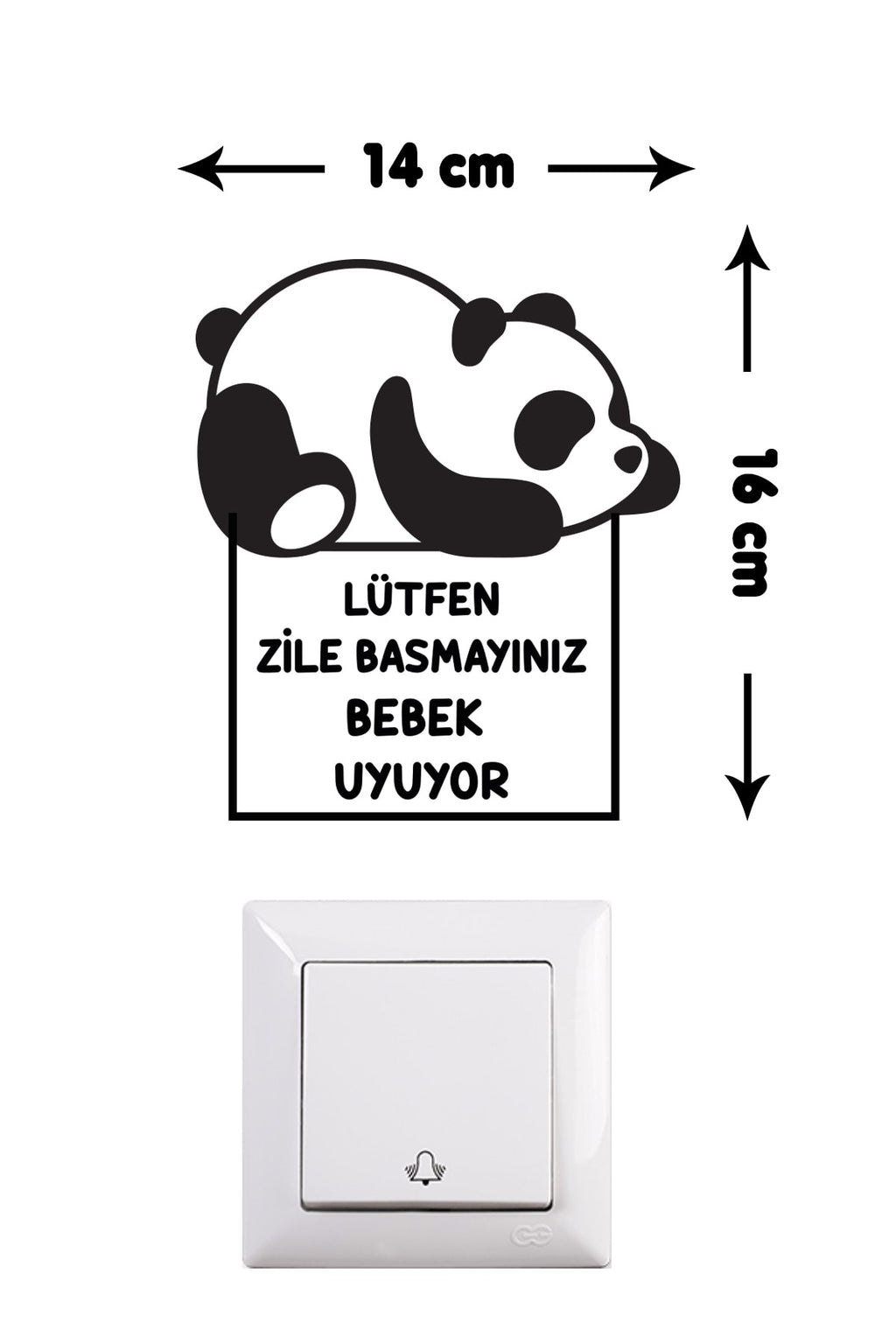 - Zile Basmayın Bebek Uyuyor - Panda Priz - Zil Üstü Sticker