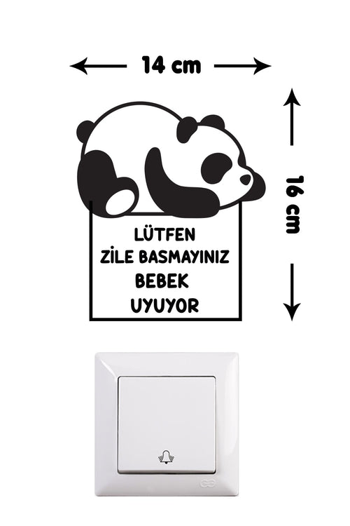 - Zile Basmayın Bebek Uyuyor - Panda Priz - Zil Üstü Sticker