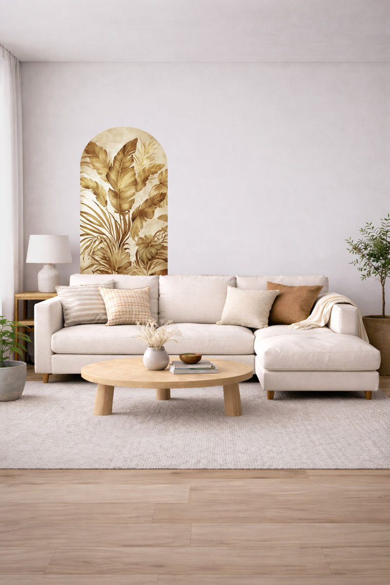 Soft Renk Oval Tropikal Yapraklar Arch Duvar Sticker Seti