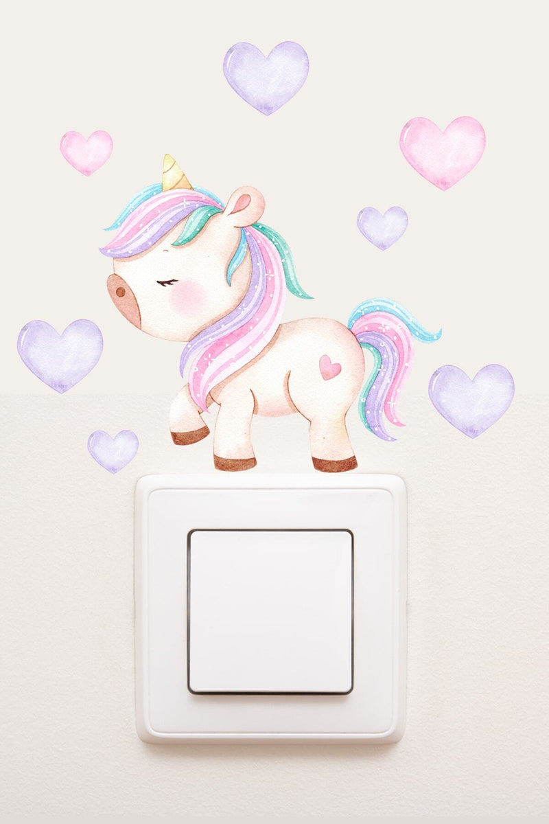 - Priz - Kalpli Pastel Unicorn Ve Kalpler Dekoratif Priz Sticker - Sim755