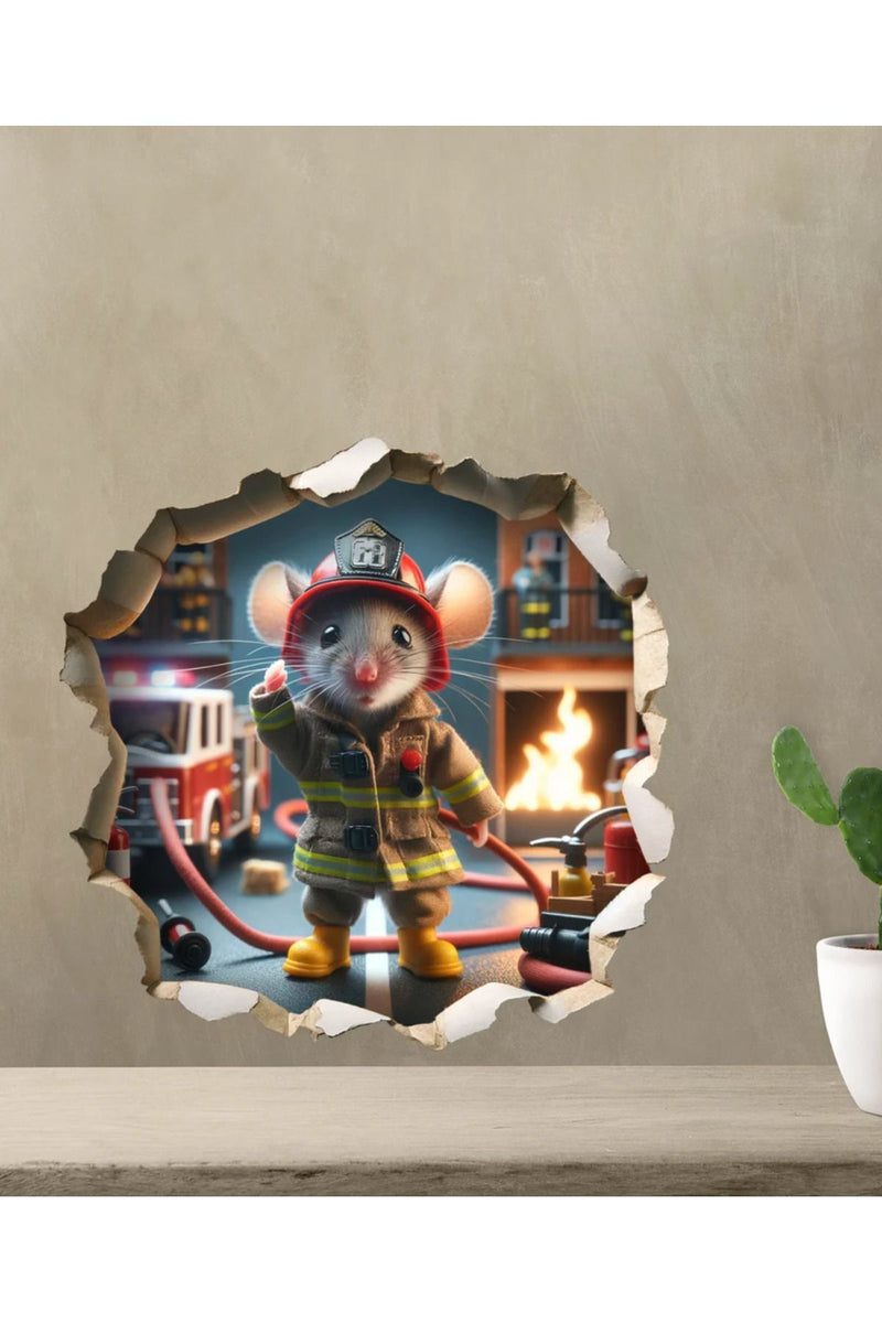 İtfaiyeci Sevimli Fare Koridor Cam Ev Dekorasyon Sticker