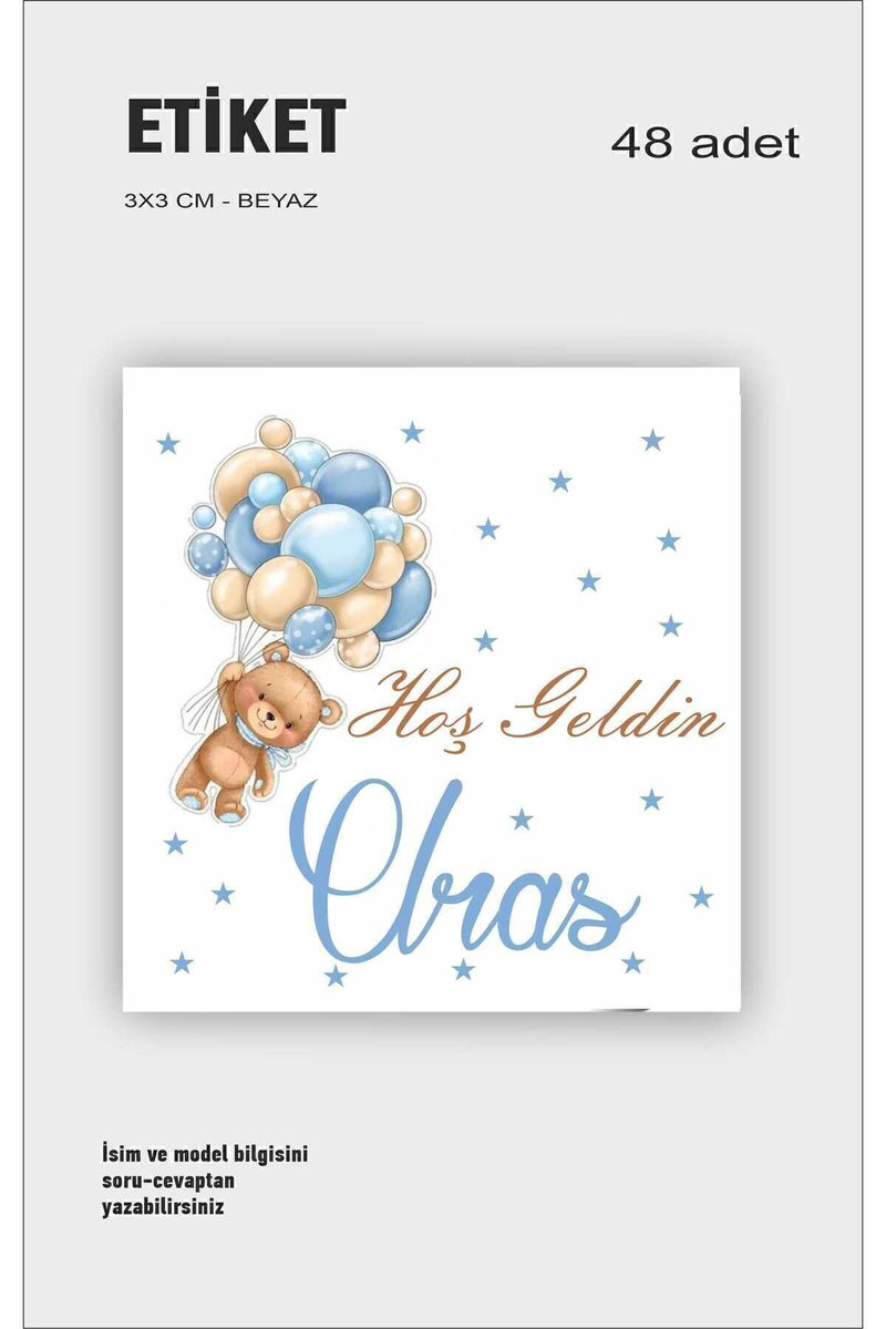 İsme Özel Doğum Günü Babyshower Hoşgeldin Bebek Etiketi 3cm 51 Adet Etiket