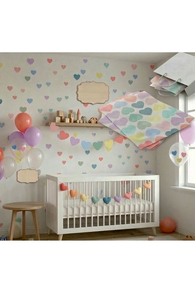 Karışık pastel renkli kalp sticker, 3,7 cm, 96 adet kuşe sticker