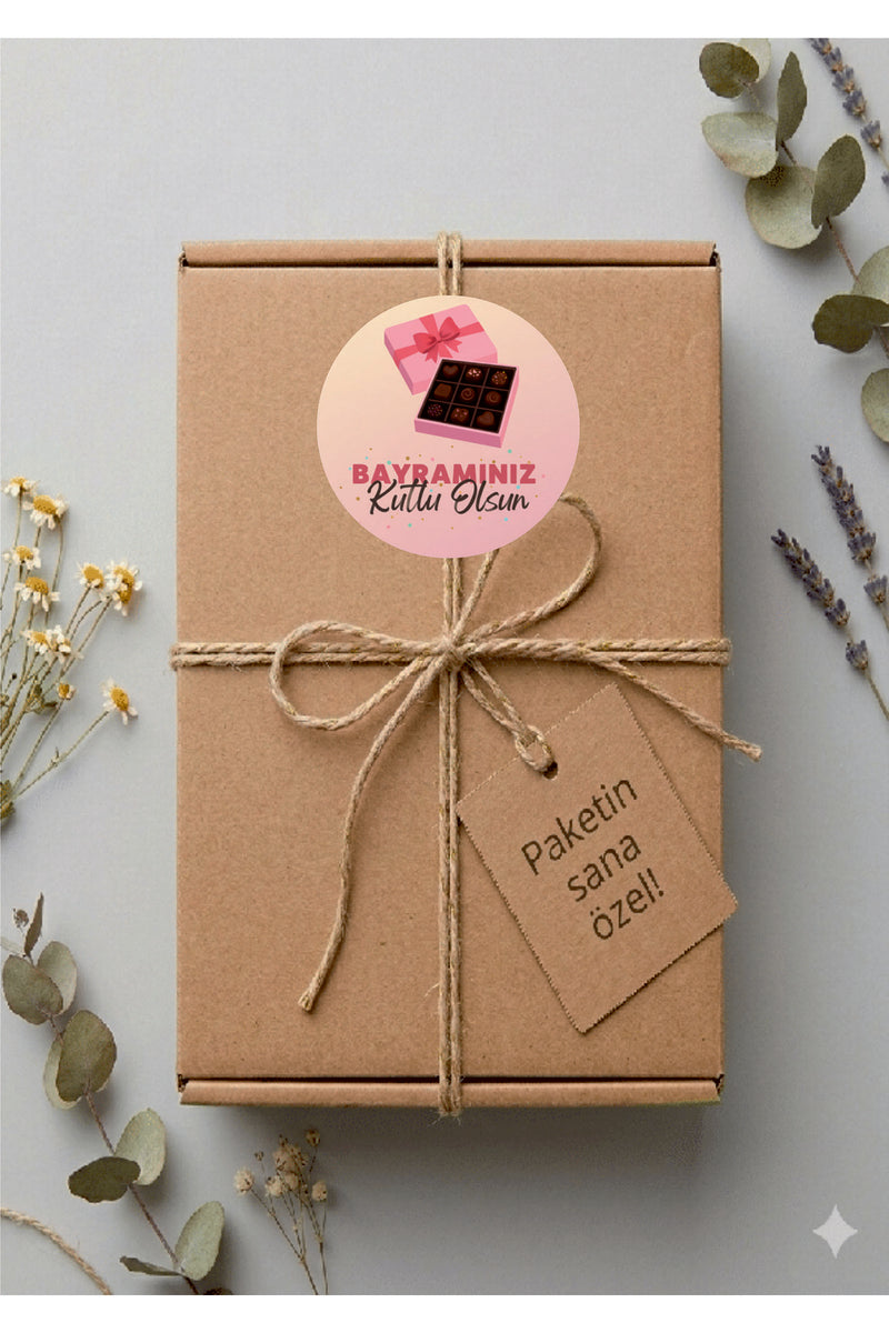 Bayramınız Kutlu Olsun yazılı, Paketleme Kutularına Özel Etiketler 4 cm Çapında 15 Adet Etiket