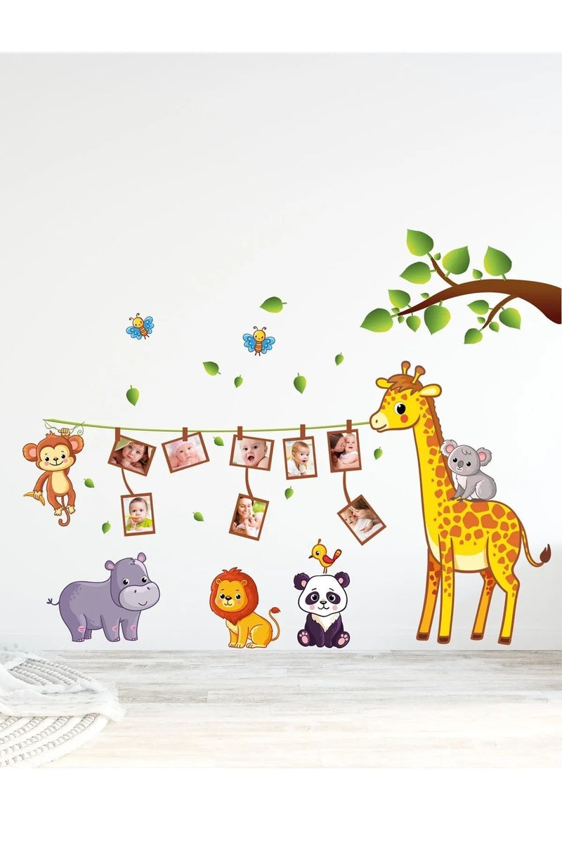 Sevimli Hayvanlar Soy Ağacı Fotoğraf Çerçeve Görünümlü Duvar Sticker - Sim34 -