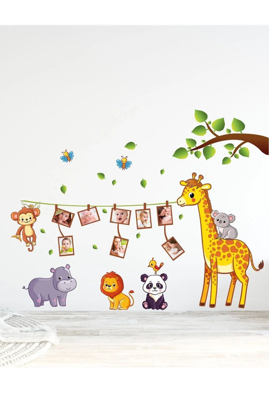 Sevimli Hayvanlar Soy Ağacı Fotoğraf Çerçeve Görünümlü Duvar Sticker - Sim34 -