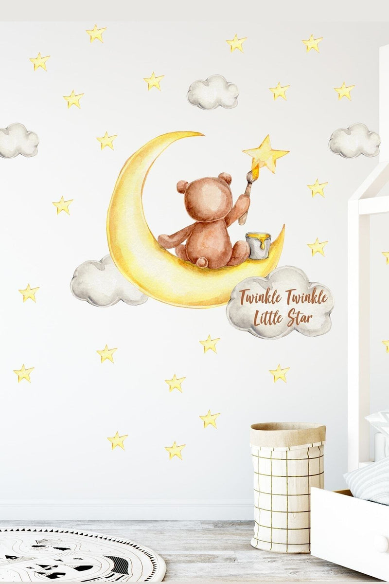 Yıldız Ressamı Sevimli Ayıcık Çocuk Odası Duvar Sticker Seti - Sim761