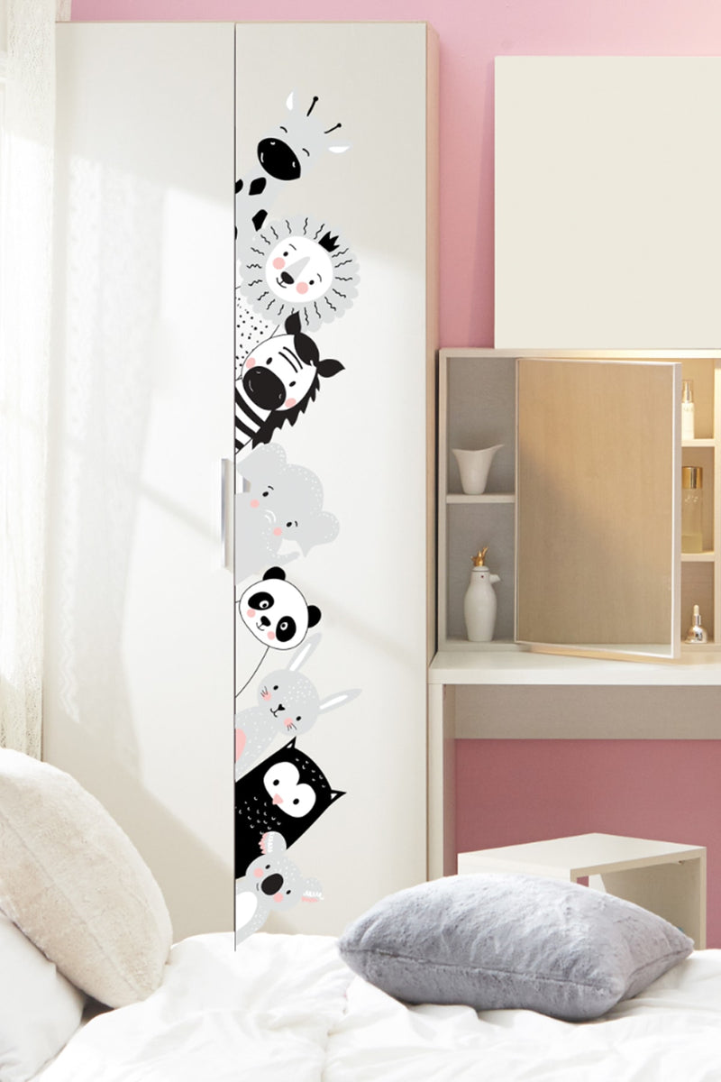 Siyah Beyaz Hayvan Temalı Kapı - Dolap - Duvar Sticker Seti