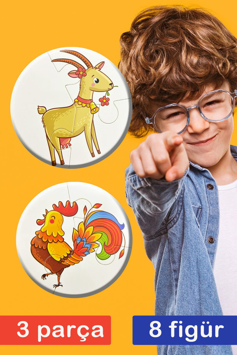 Çiftlik HayvanlarıTemalı 2+ Yap-boz Puzzle Dikkat Geliştiren Zeka Oyunu
