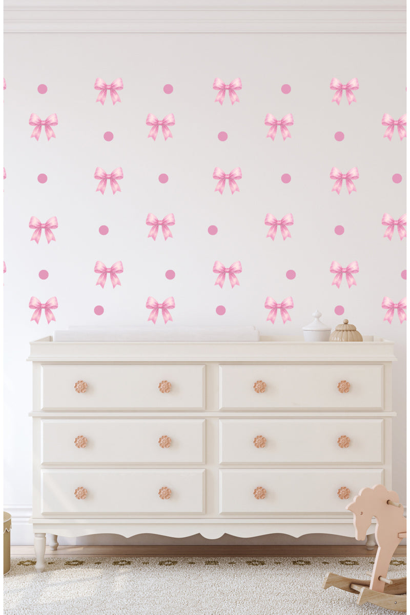 Pembe Renk Soft Kurdele Çocuk Odası Dekoratif Duvar Sticker Seti