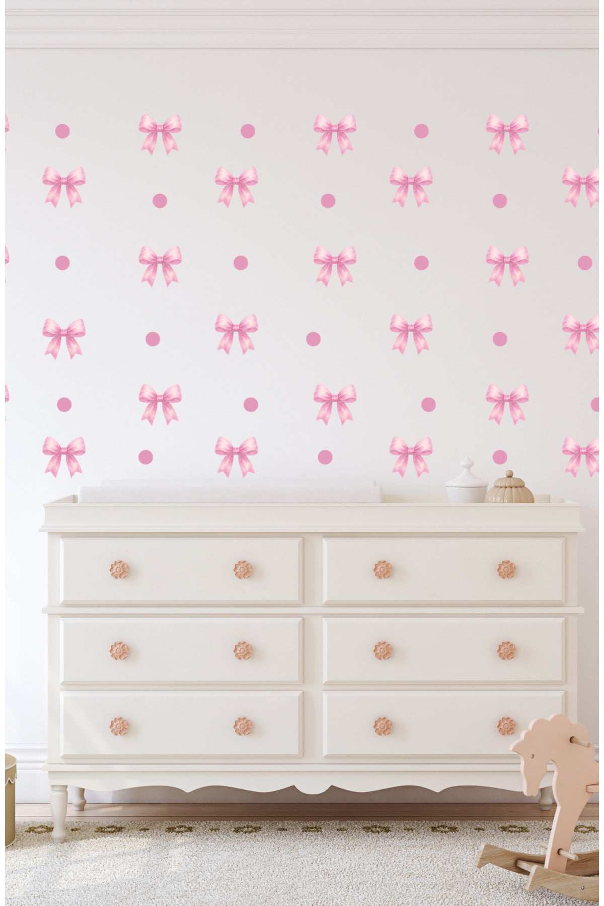 Pembe Renk Soft Kurdele Çocuk Odası Dekoratif Duvar Sticker Seti