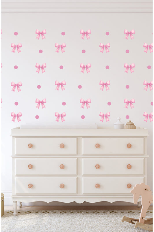 Pembe Renk Soft Kurdele Çocuk Odası Dekoratif Duvar Sticker Seti