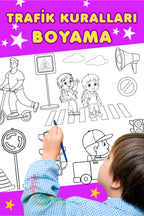 Sim Kids - Trafik Kurallarını  Öğreniyorum Temalı Dev Boyama Aktivite Kağıdı - 2 Metre