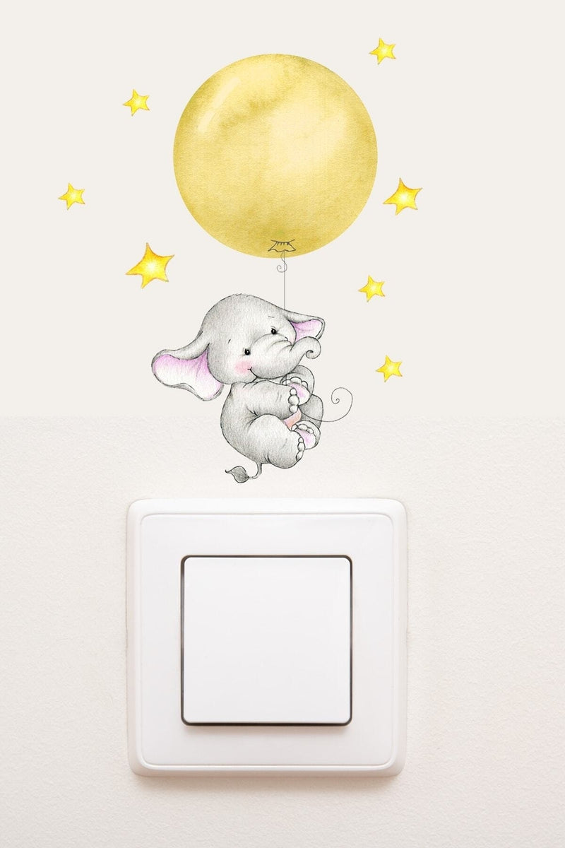 - Priz - Sarı Balonlu Fil Dekoratif Priz Sticker - Sim732