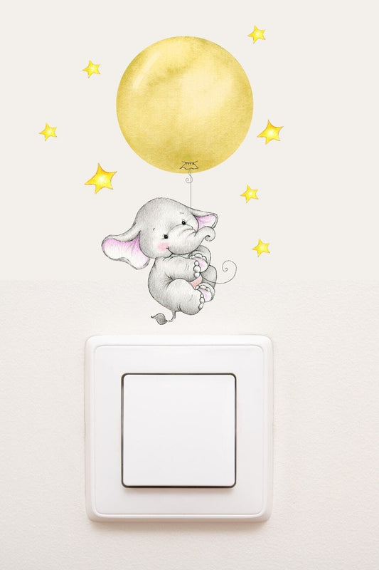 - Priz - Sarı Balonlu Fil Dekoratif Priz Sticker - Sim732