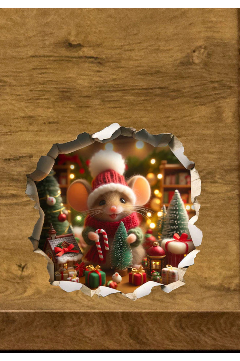 Şapkalı Yeniyıl Temalı Sevimli Noel Faresi Yılbaşı Yeni Yıl Dekoratif Sticker