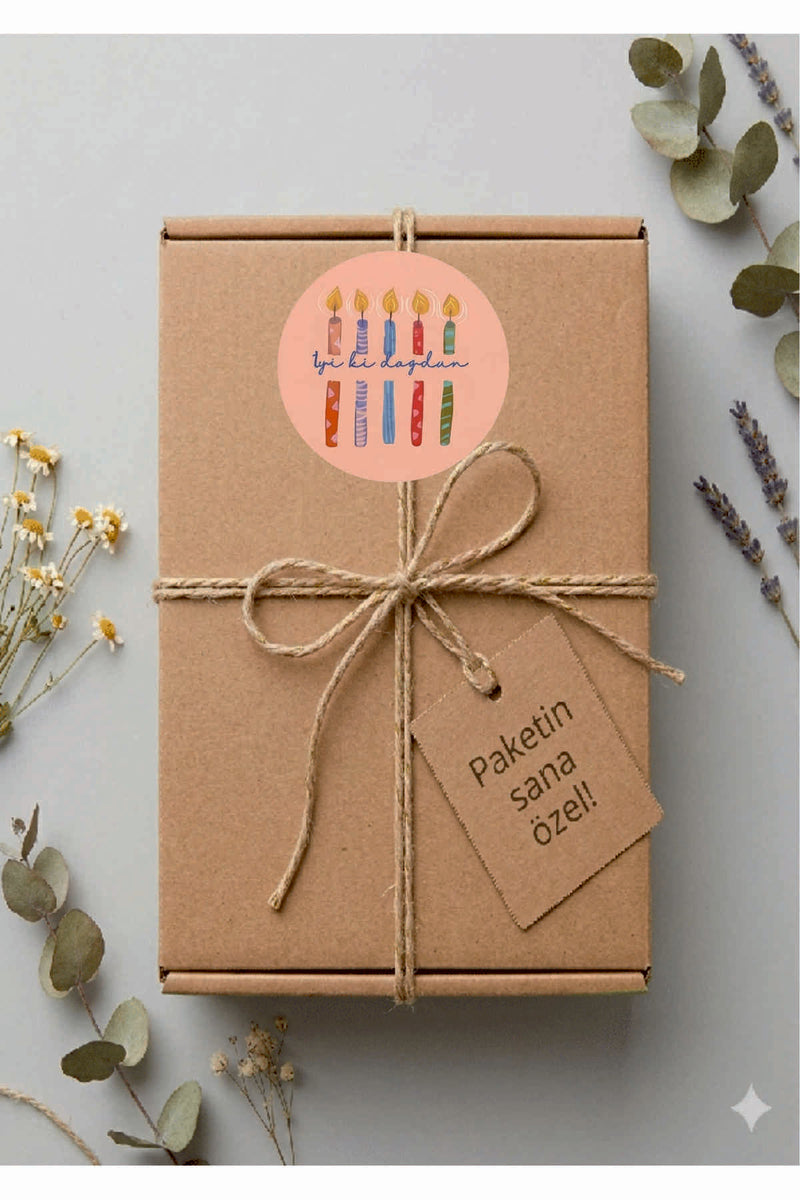 Doğum Günü tebrik sticker seti, 4x4 cm 15 adet Etiket seti