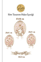 Vintage Çerçeve Görünümlü Sevimli Tavşan Ailesi ve Çiçekler Dekoratif Duvar Sticker Seti