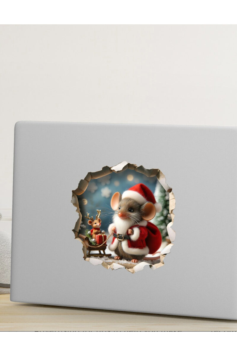 Yılbaşı Noel Kostümlü Sevimli Fare Yeniyıl Dekoratif Koridor Duvar Cam Kapı Sticker