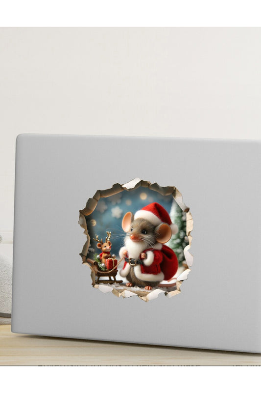 Yılbaşı Noel Kostümlü Sevimli Fare Yeniyıl Dekoratif Koridor Duvar Cam Kapı Sticker