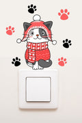 - Priz - Yılbaşı Kedi Ve Patiler Dekoratif Priz Sticker - Sim769
