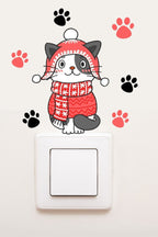 - Priz - Yılbaşı Kedi Ve Patiler Dekoratif Priz Sticker - Sim769