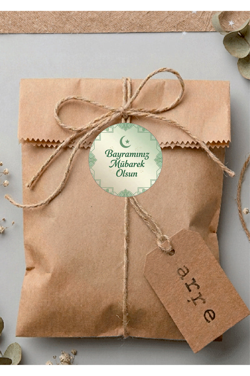 Bayramınız Mübarek Olsun yazılı, Paketleme Kutularına Özel Etiketler 4 cm Çapında 15 Adet Etiket
