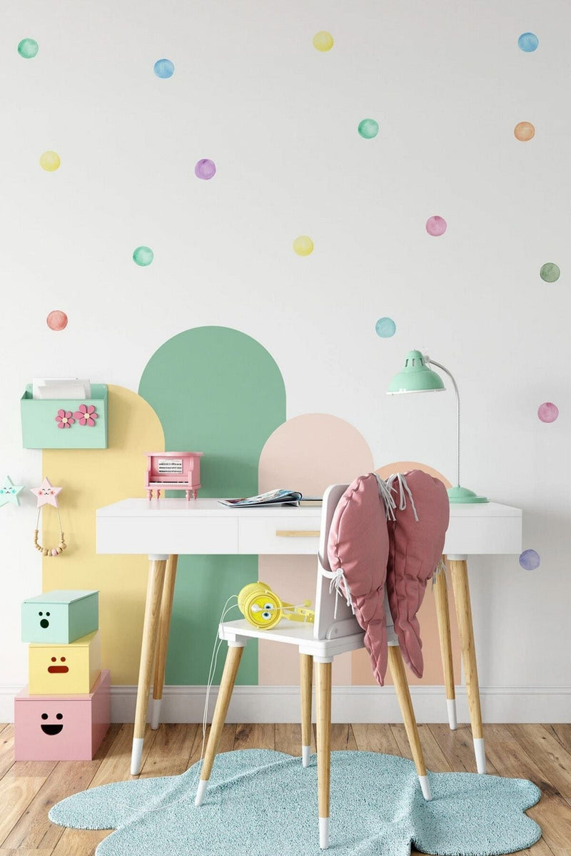 Arch Pastel Renk Blok Ve Puantiyeler Duvar Sticker Seti